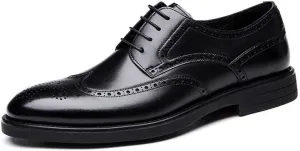 Oxford Shoes for Men Lace Up Round Burnished Toe Brogue Embossed Vegan Leather Rubber Sole Resistant Non Slip Block Heel Anti-Slip Wedding