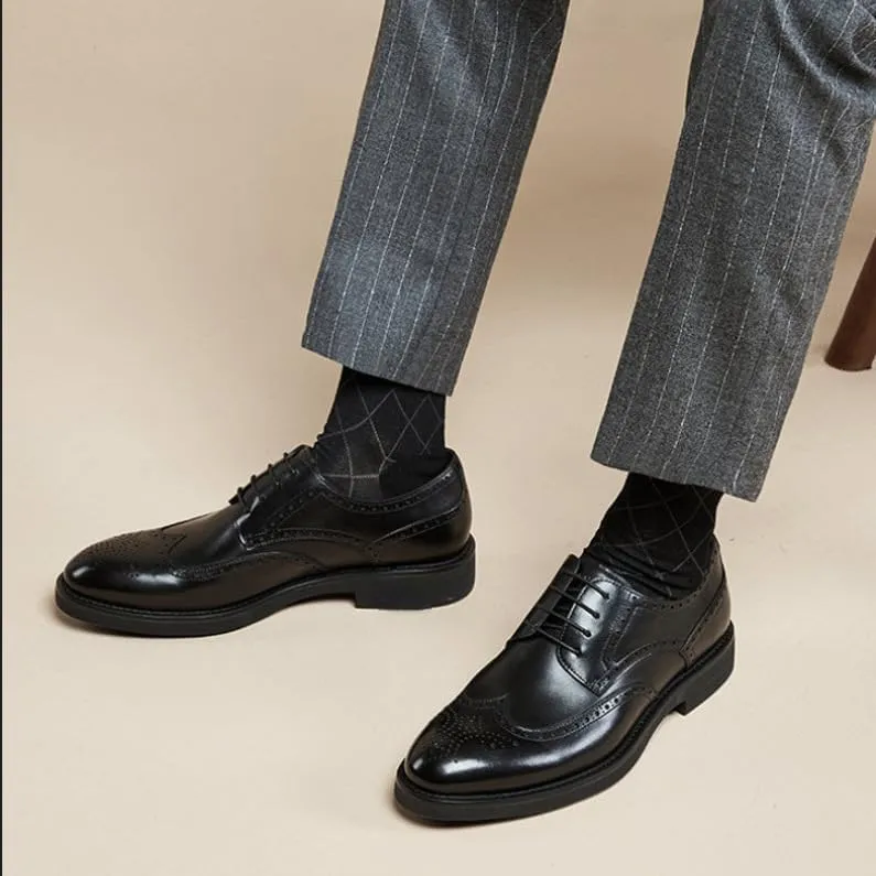 Oxford Shoes for Men Lace Up Round Burnished Toe Brogue Embossed Vegan Leather Rubber Sole Resistant Non Slip Block Heel Anti-Slip Wedding