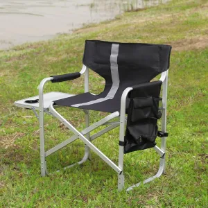 Padded Folding Outdoor Chair with Side Table and Storage Pockets,Lightweight Oversized Directors Chair for Indoor, Outdoor Camping, Picnics and Fishing (1, Black  Gray 1)