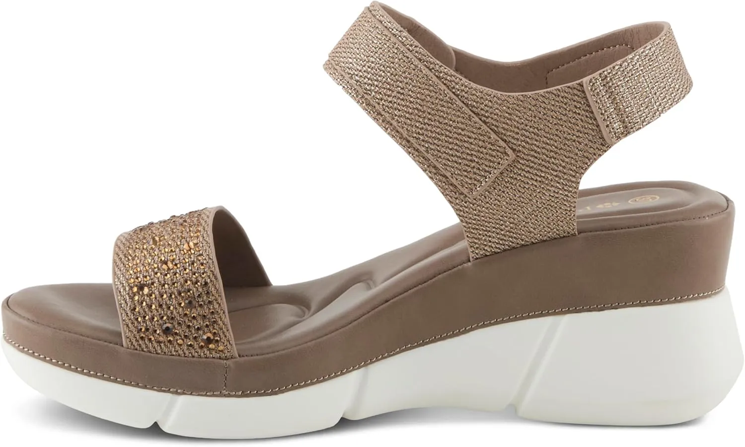 PATRIZIA Women's STRATOS Hook and Loop Wedge Sandals - Crystal Embellished, Adjustable Fit, Cushioned Footbed