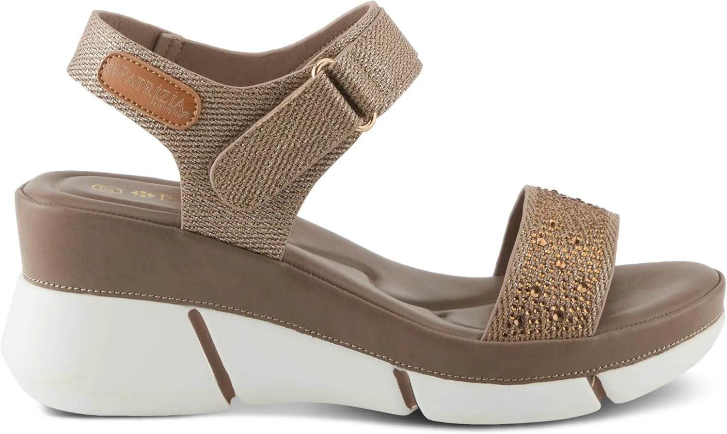 PATRIZIA Women's STRATOS Hook and Loop Wedge Sandals - Crystal Embellished, Adjustable Fit, Cushioned Footbed