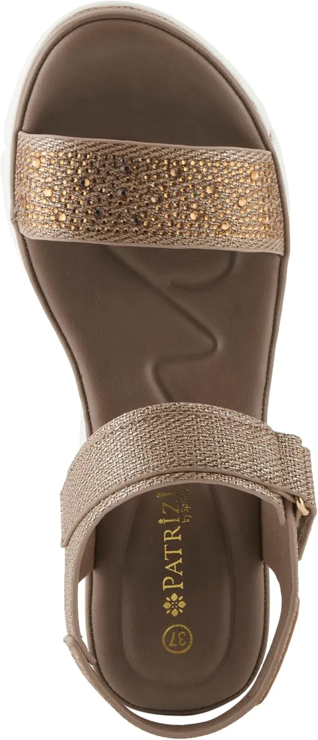 PATRIZIA Women's STRATOS Hook and Loop Wedge Sandals - Crystal Embellished, Adjustable Fit, Cushioned Footbed