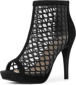 Perphy Platform Peep Toe Mesh Back Zip Stiletto Heel Sandal for Women