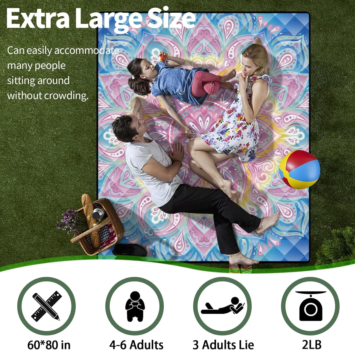 Picnic Blankets 60x80 Beachy Blanket Excersize Yogamat with Bag Womens Mens Travel Kit Camping Needs RV Decorations Long Car Road Trips Organizers Vacation Storage Gifts for Toddlers Friends