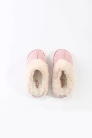 Pink Faux Suede Mule Slippers