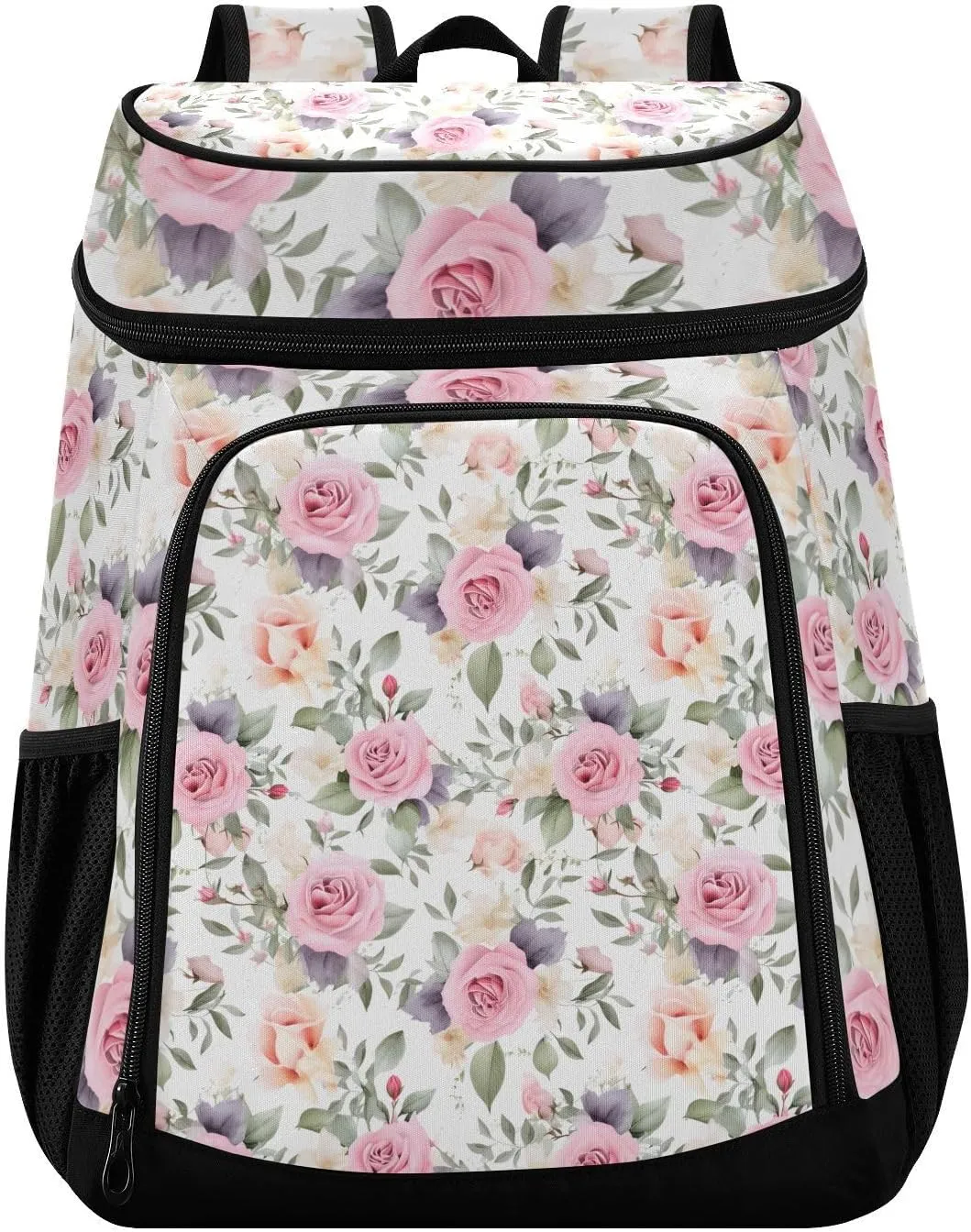 Pink Rose Flower Roses Floral Cooler Backpack Cooler Insulated Leak Proof Lunch Backpack 36 Cans Waterproof Soft for Men Women Picnic Hiking Camping Beach