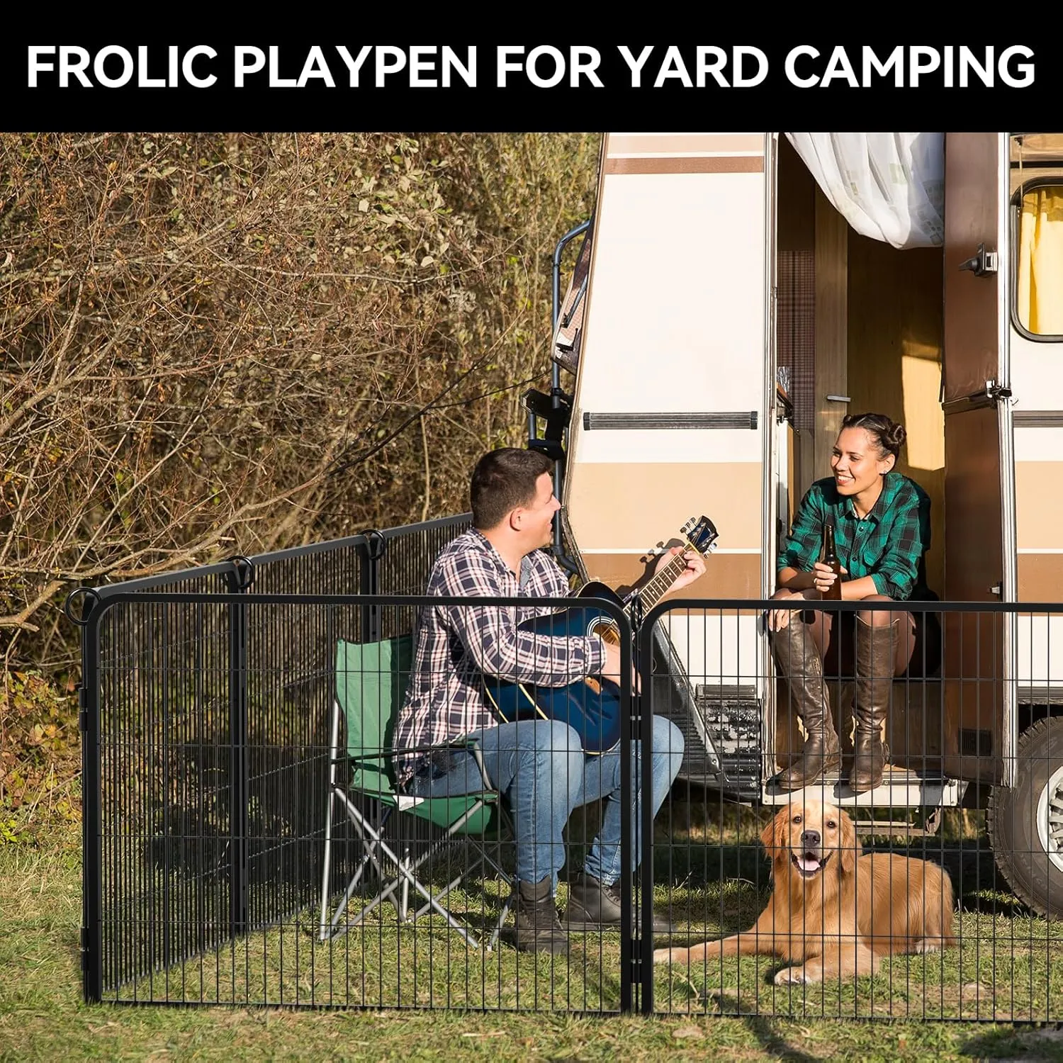 PJYuCien Dog Playpen Plus Storage Bag for Camping, 38" H Dog Pen with Extra Hard Bottom and Top，Heavy Duty Puppy Playpen for Puppies/Small/Medium Dogs, 8 Panels