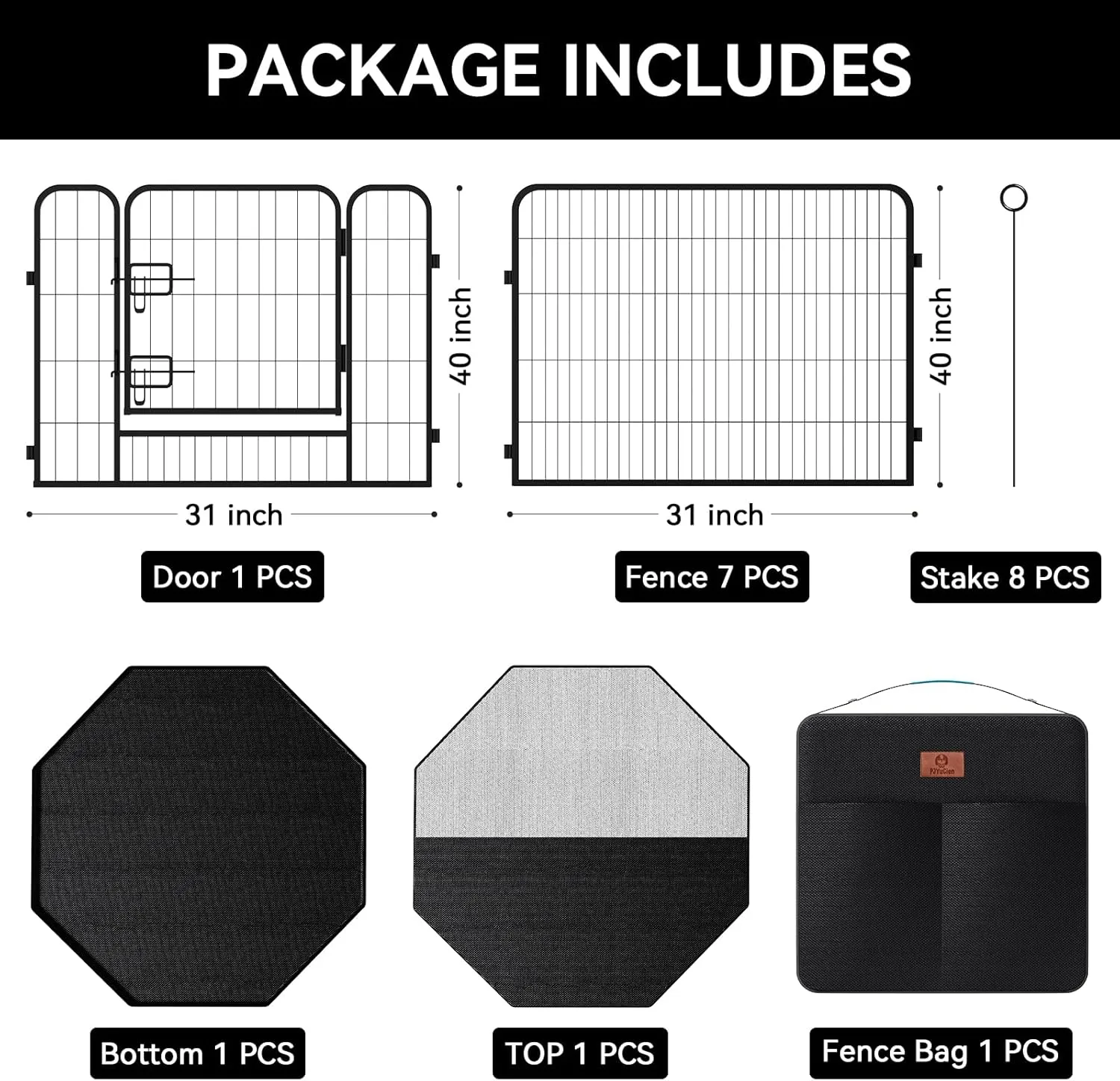 PJYuCien Dog Playpen Plus Storage Bag for Camping, 38" H Dog Pen with Extra Hard Bottom and Top，Heavy Duty Puppy Playpen for Puppies/Small/Medium Dogs, 8 Panels