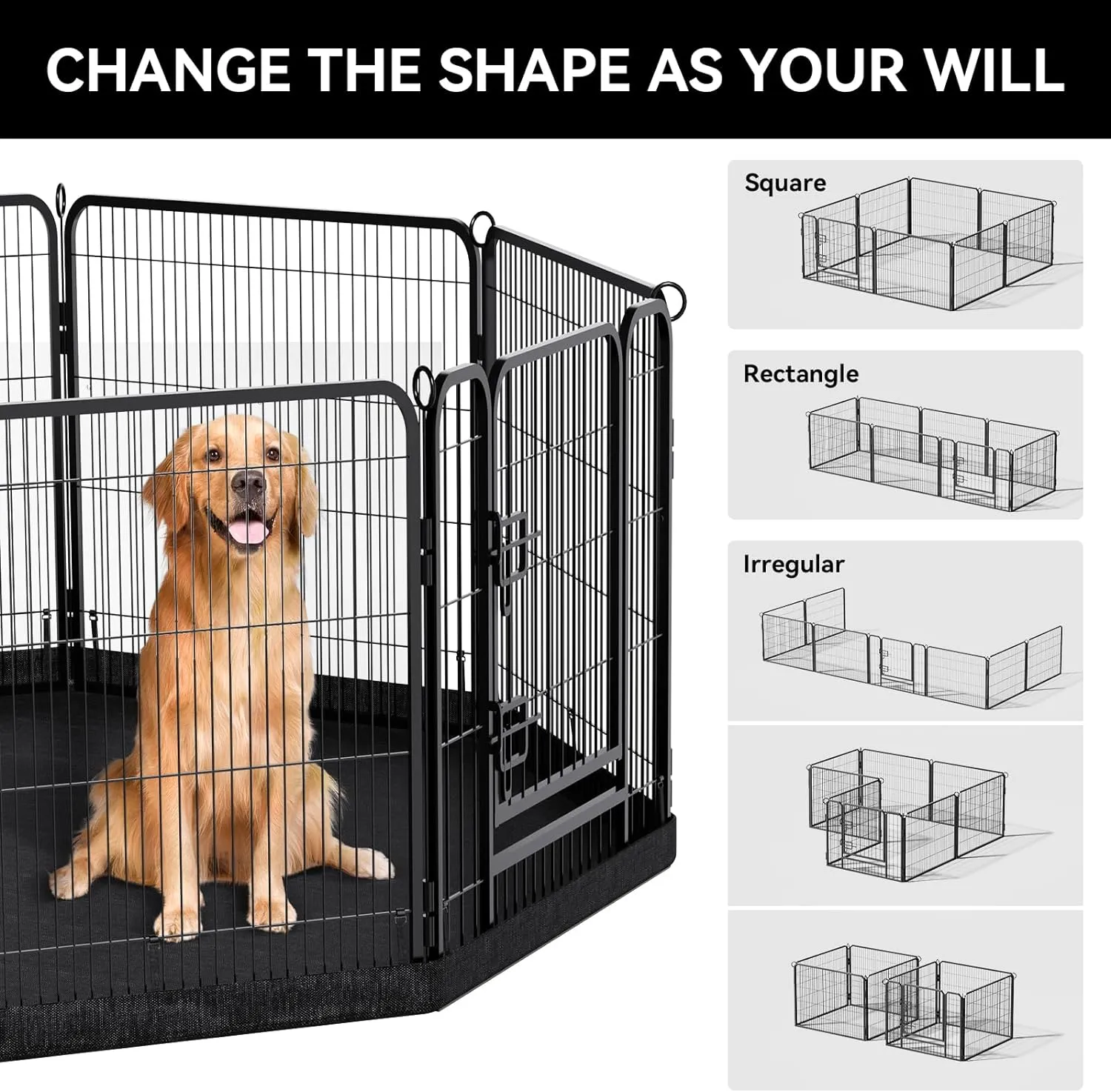 PJYuCien Dog Playpen Plus Storage Bag for Camping, 38" H Dog Pen with Extra Hard Bottom and Top，Heavy Duty Puppy Playpen for Puppies/Small/Medium Dogs, 8 Panels