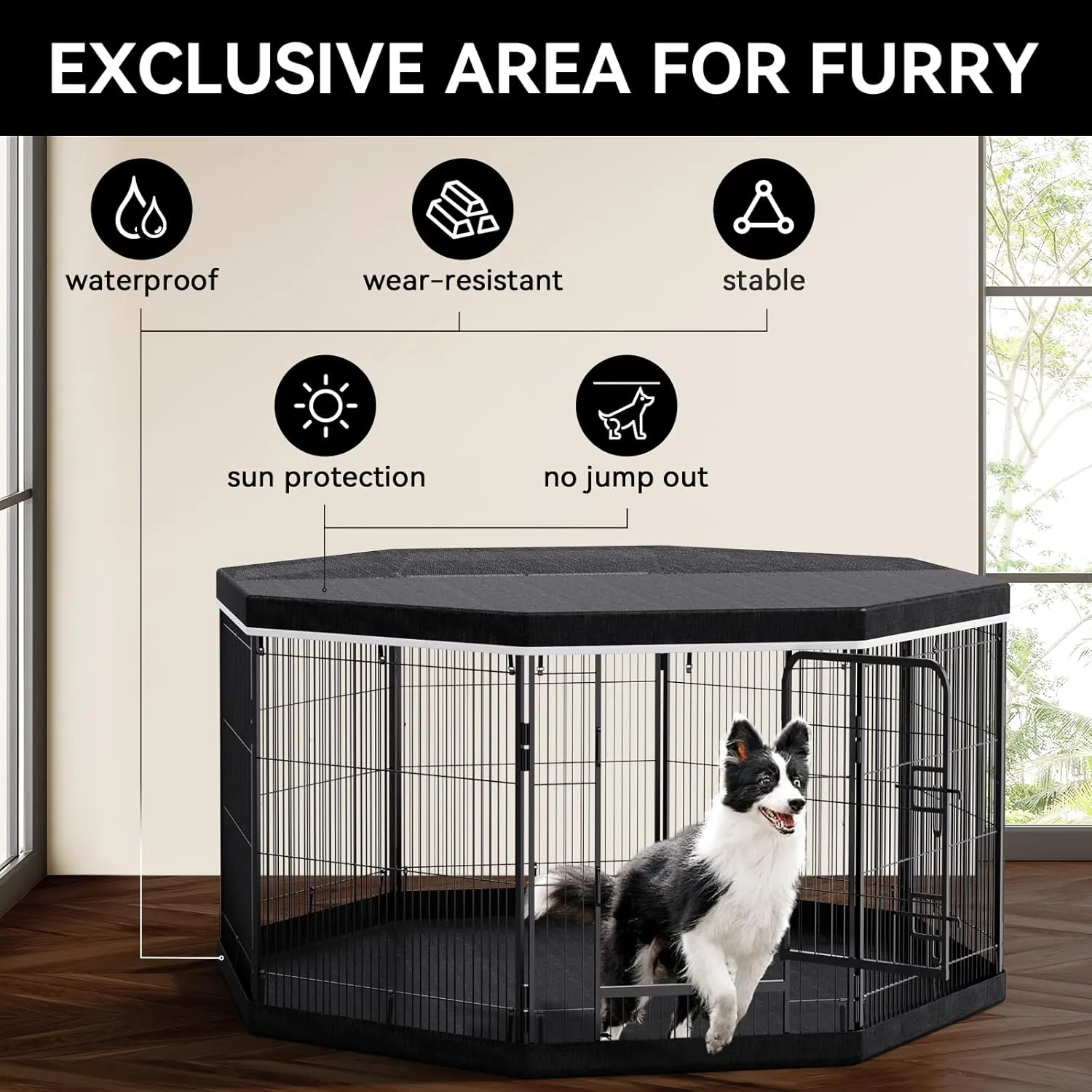 PJYuCien Dog Playpen Plus Storage Bag for Camping, 38" H Dog Pen with Extra Hard Bottom and Top，Heavy Duty Puppy Playpen for Puppies/Small/Medium Dogs, 8 Panels