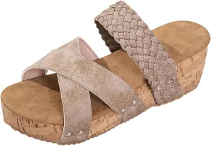 Platform Sandals for Women 2025,Women's Slide Sandals,Arch Support X-Strap Slippers with Rivets Comfy Summer Casual Sandal Orthopedic Corked Footbed Beach Shoes Slip On Wide Width Slipper