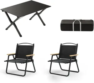 Portable Aluminum Picnic Table Set Set of 3 Folding Camping Tables with Roll up Backpacking Table Lawn Chair and Indoor/Outdoor Furniture
