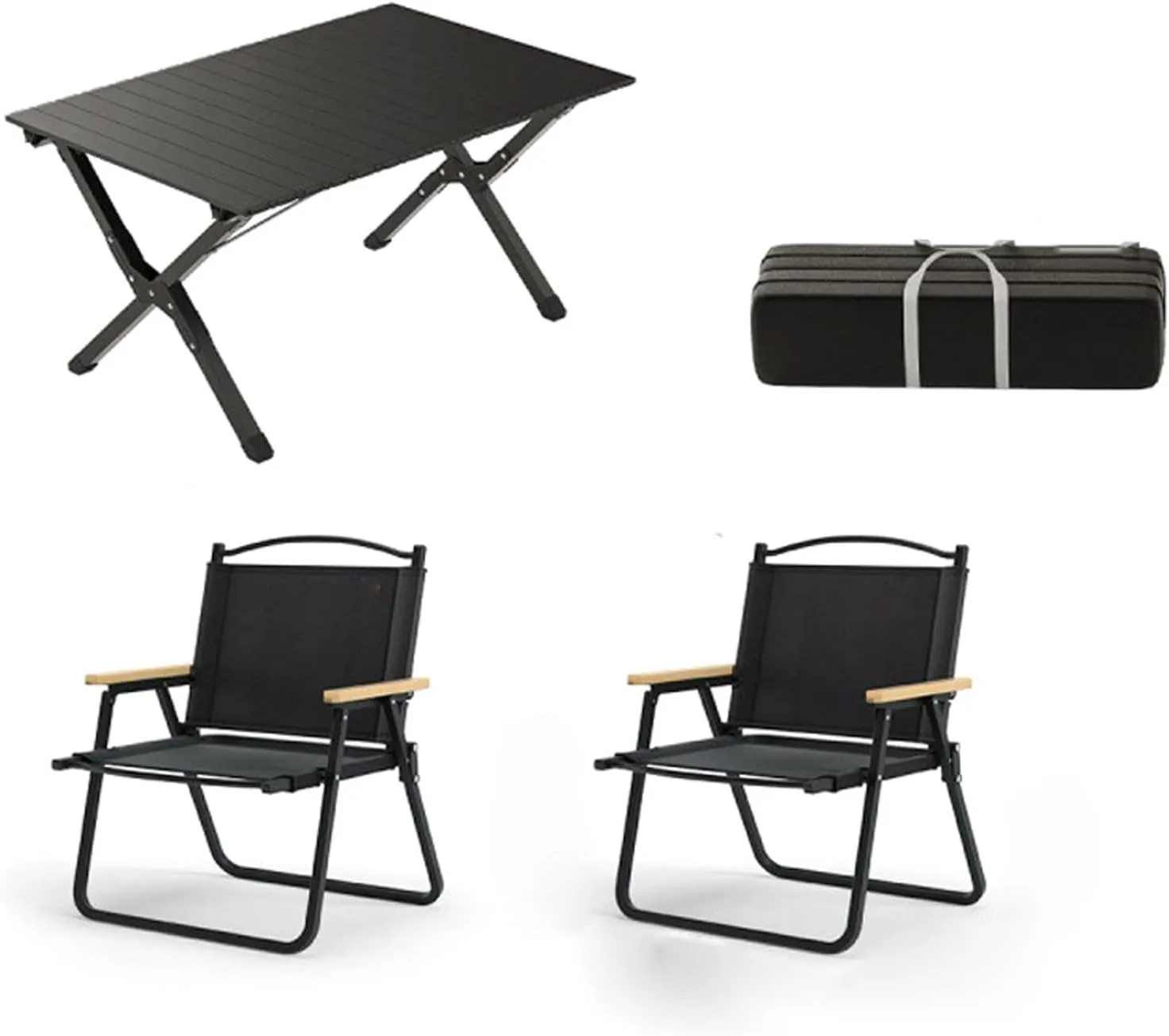 Portable Aluminum Picnic Table Set Set of 3 Folding Camping Tables with Roll up Backpacking Table Lawn Chair and Indoor/Outdoor Furniture