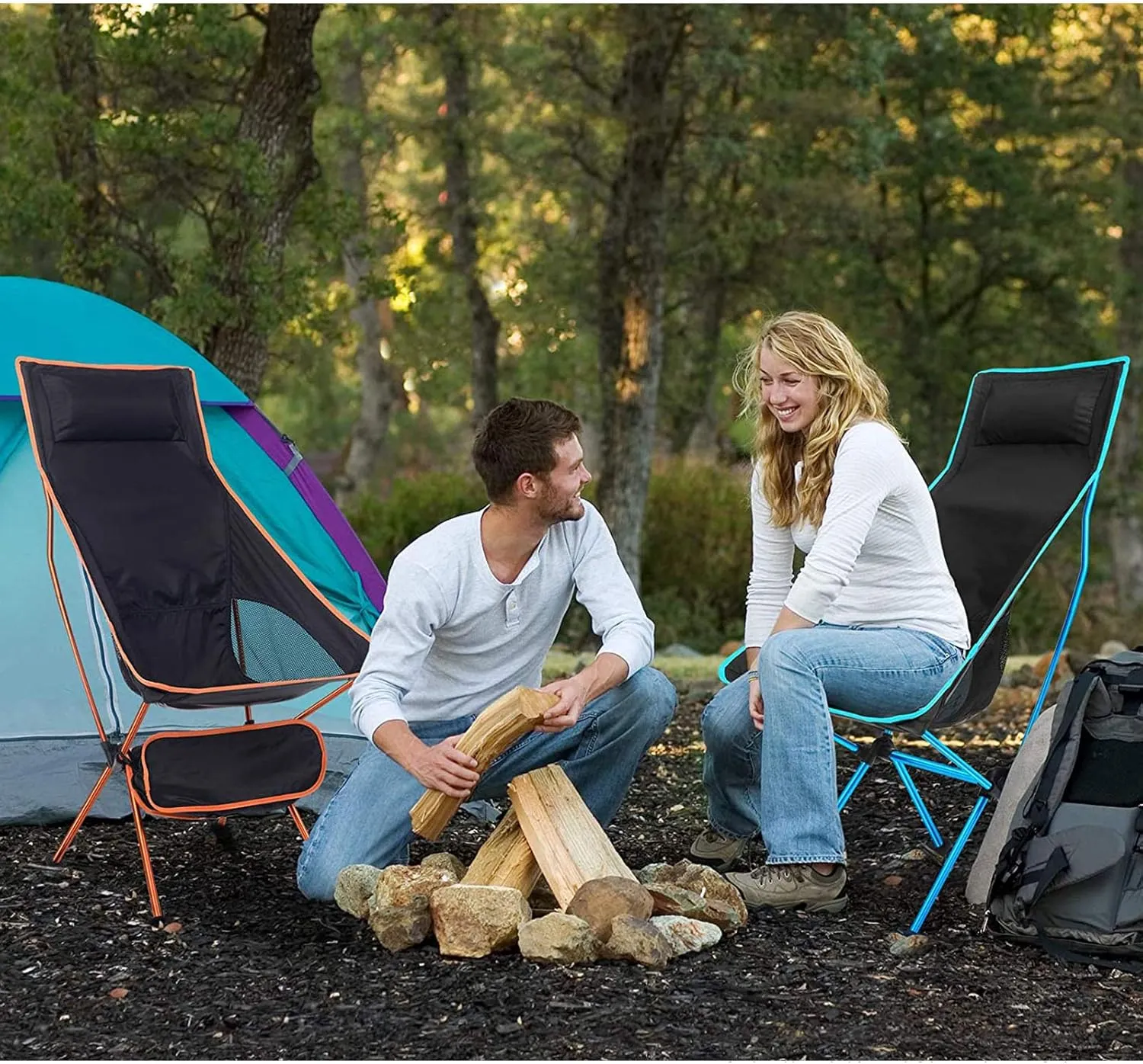 Portable Camping Chair - Compact Ultralight Folding Backpacking Chairs, Small Collapsible Foldable Packable Lightweight Backpack Chair Perfect for The Outdoors, Camping, Hiking, Picnic,Orange