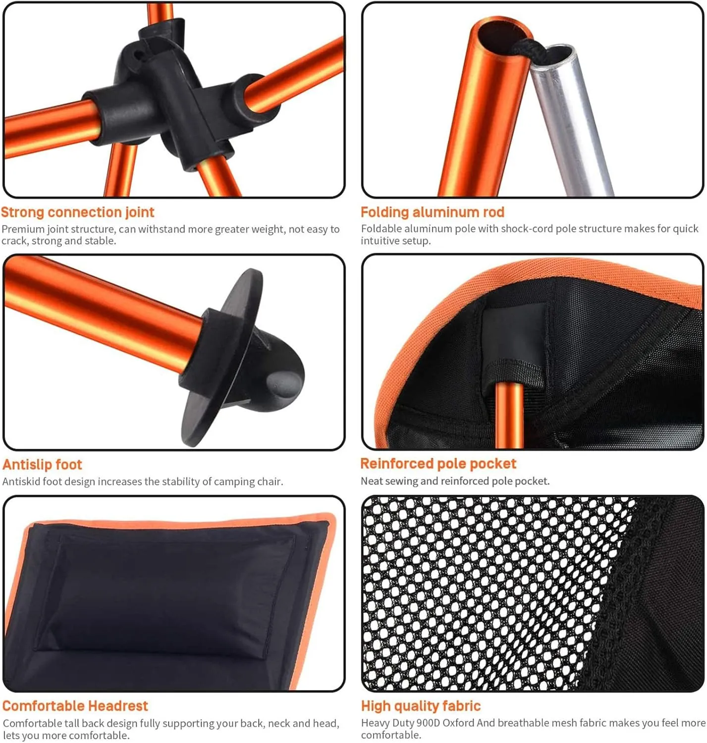 Portable Camping Chair - Compact Ultralight Folding Backpacking Chairs, Small Collapsible Foldable Packable Lightweight Backpack Chair Perfect for The Outdoors, Camping, Hiking, Picnic,Orange