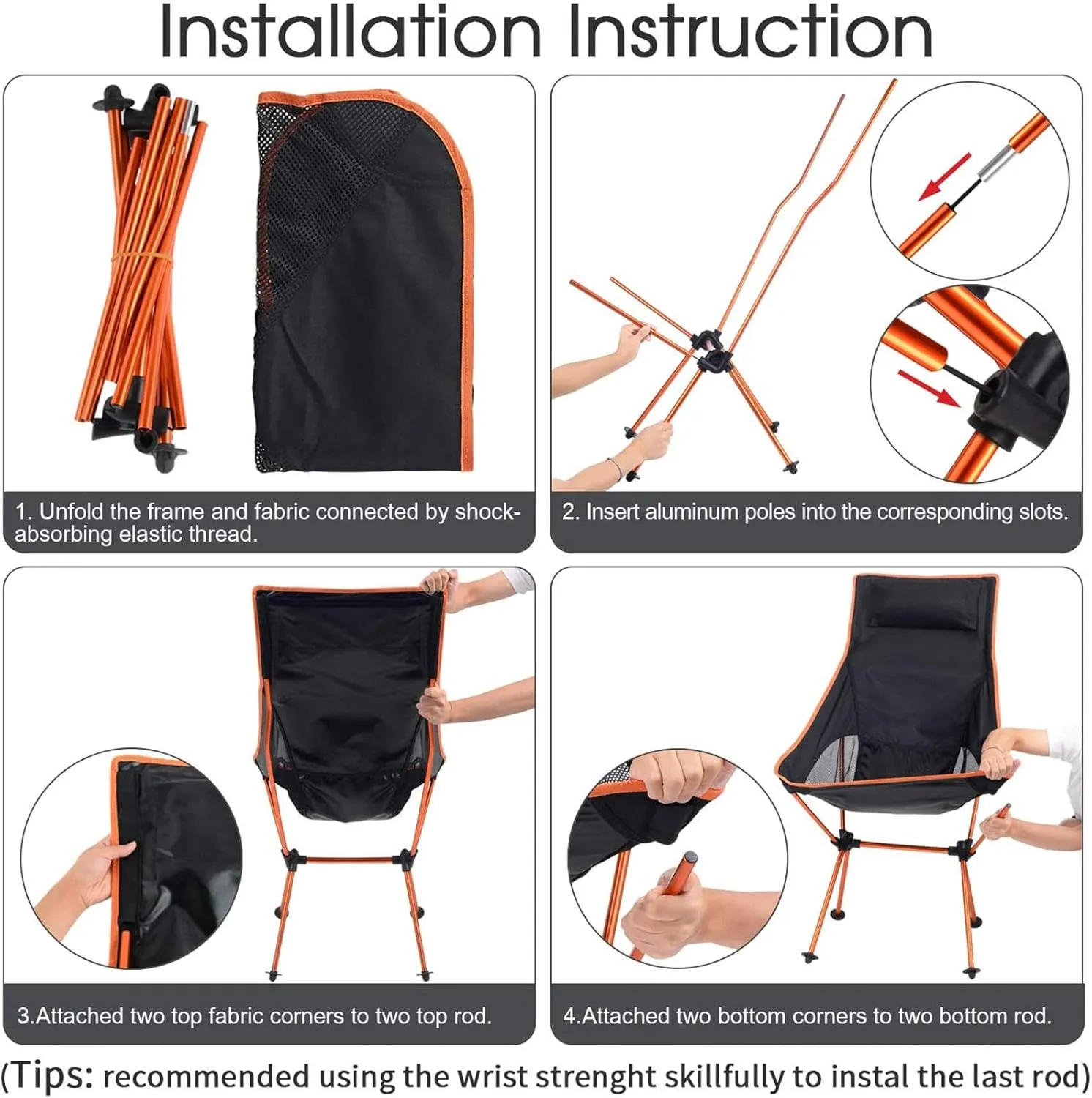 Portable Camping Chair - Compact Ultralight Folding Backpacking Chairs, Small Collapsible Foldable Packable Lightweight Backpack Chair Perfect for The Outdoors, Camping, Hiking, Picnic,Orange