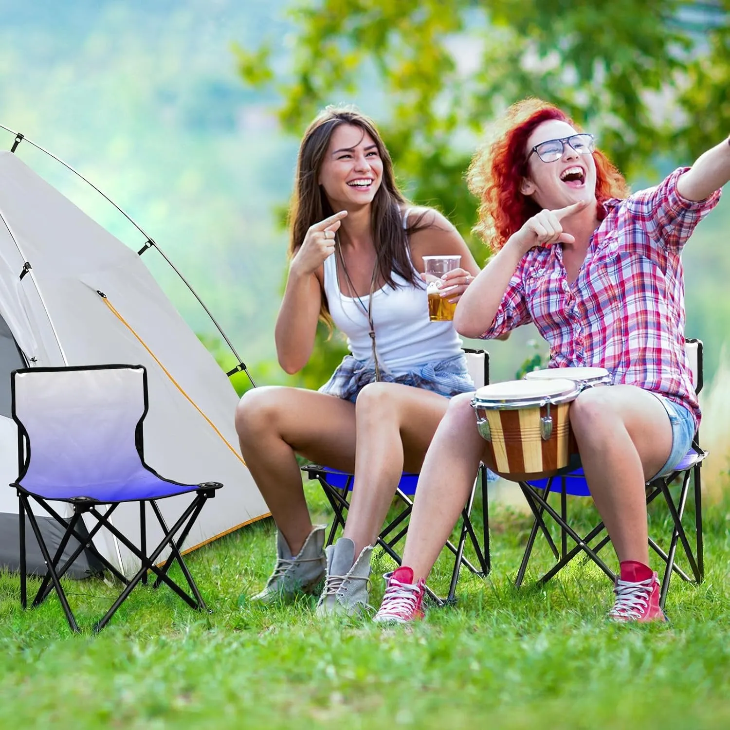 Portable Camping Chairs Blue Lightweight Folding Chair for Camping, Beach, Picnic, Travel and Sports with Carry Bag 20804-1