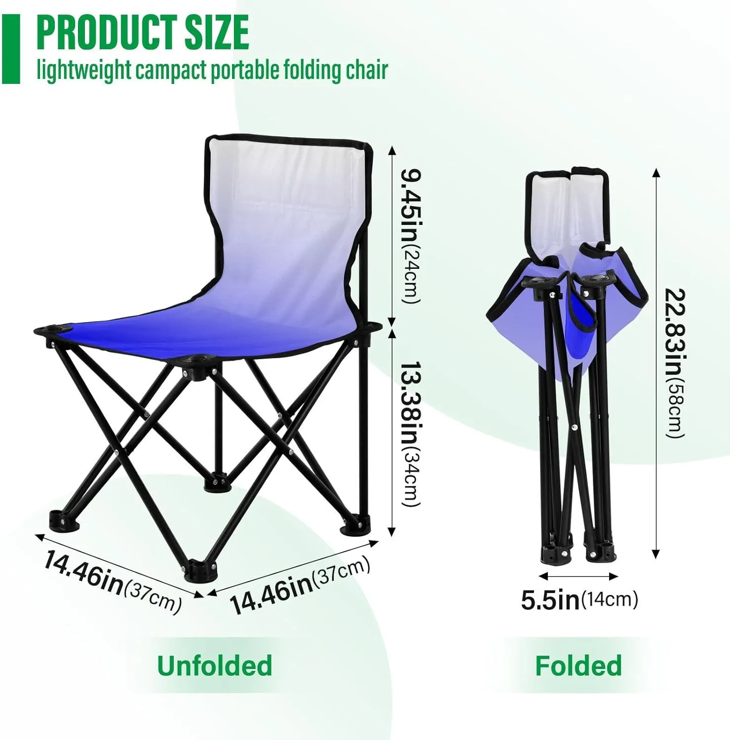 Portable Camping Chairs Blue Lightweight Folding Chair for Camping, Beach, Picnic, Travel and Sports with Carry Bag 20804-1