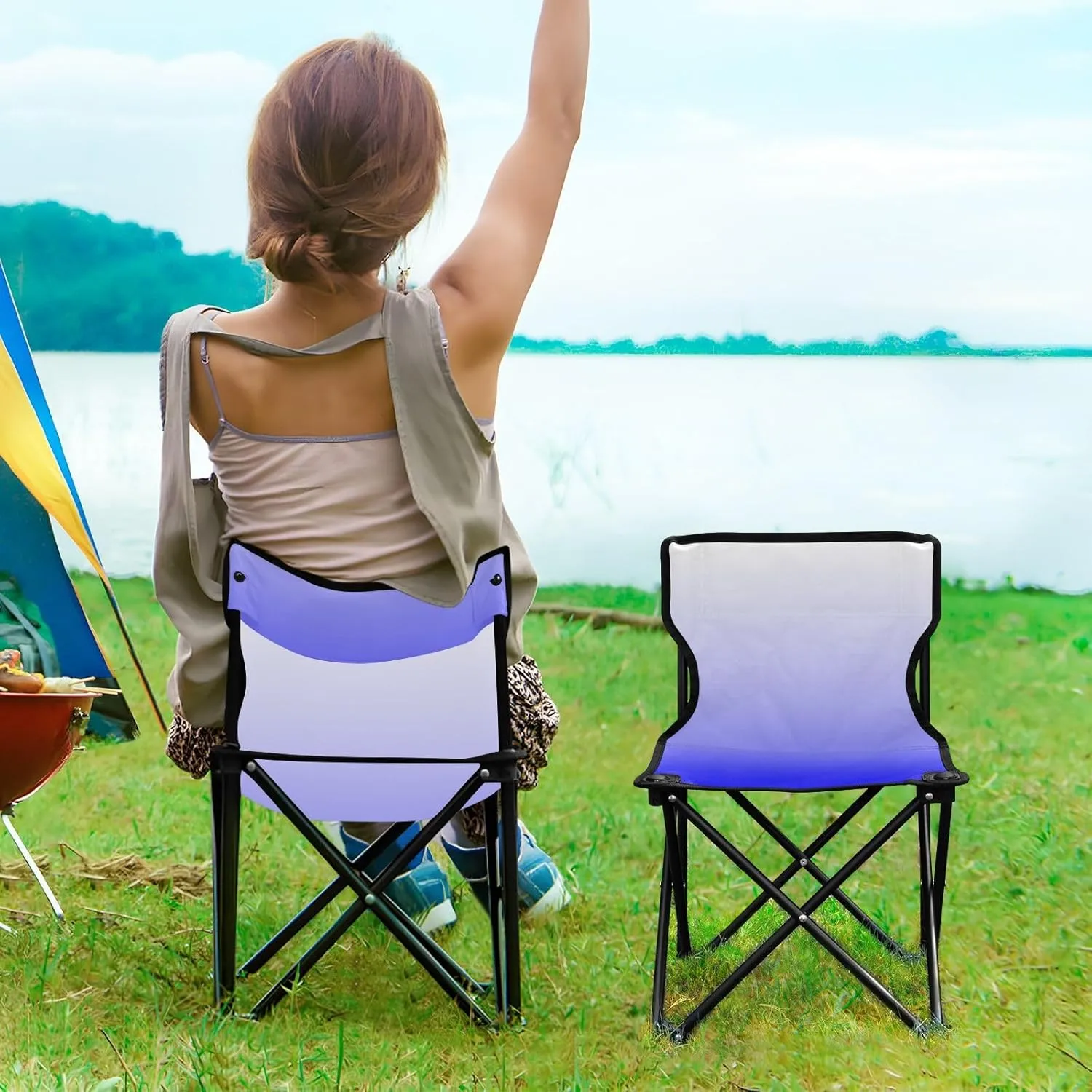 Portable Camping Chairs Blue Lightweight Folding Chair for Camping, Beach, Picnic, Travel and Sports with Carry Bag 20804-1
