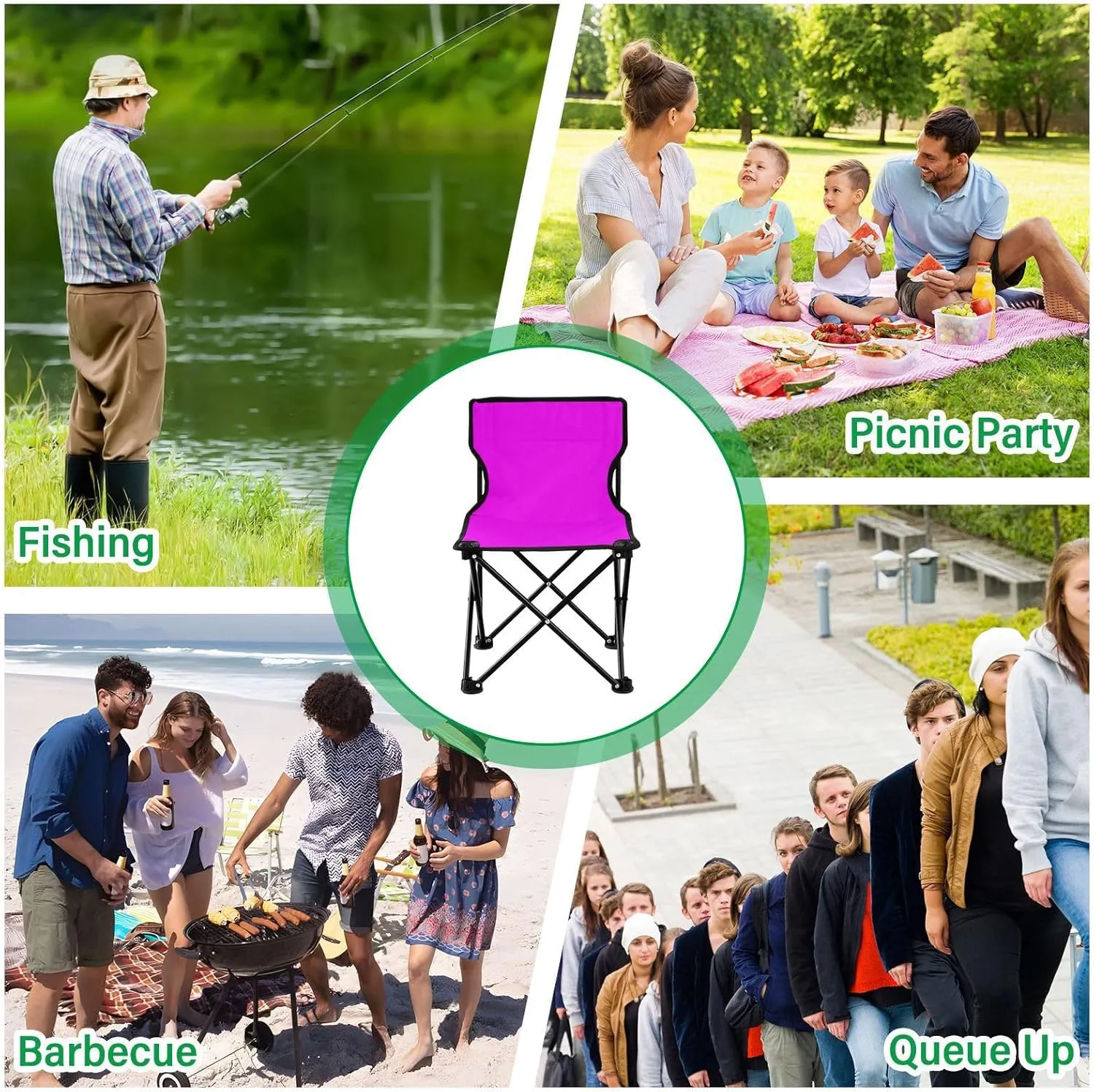 Portable Camping Chairs Bright Purple Lightweight Folding Chair for Camping, Beach, Picnic, Travel and Sports with Carry Bag 20805