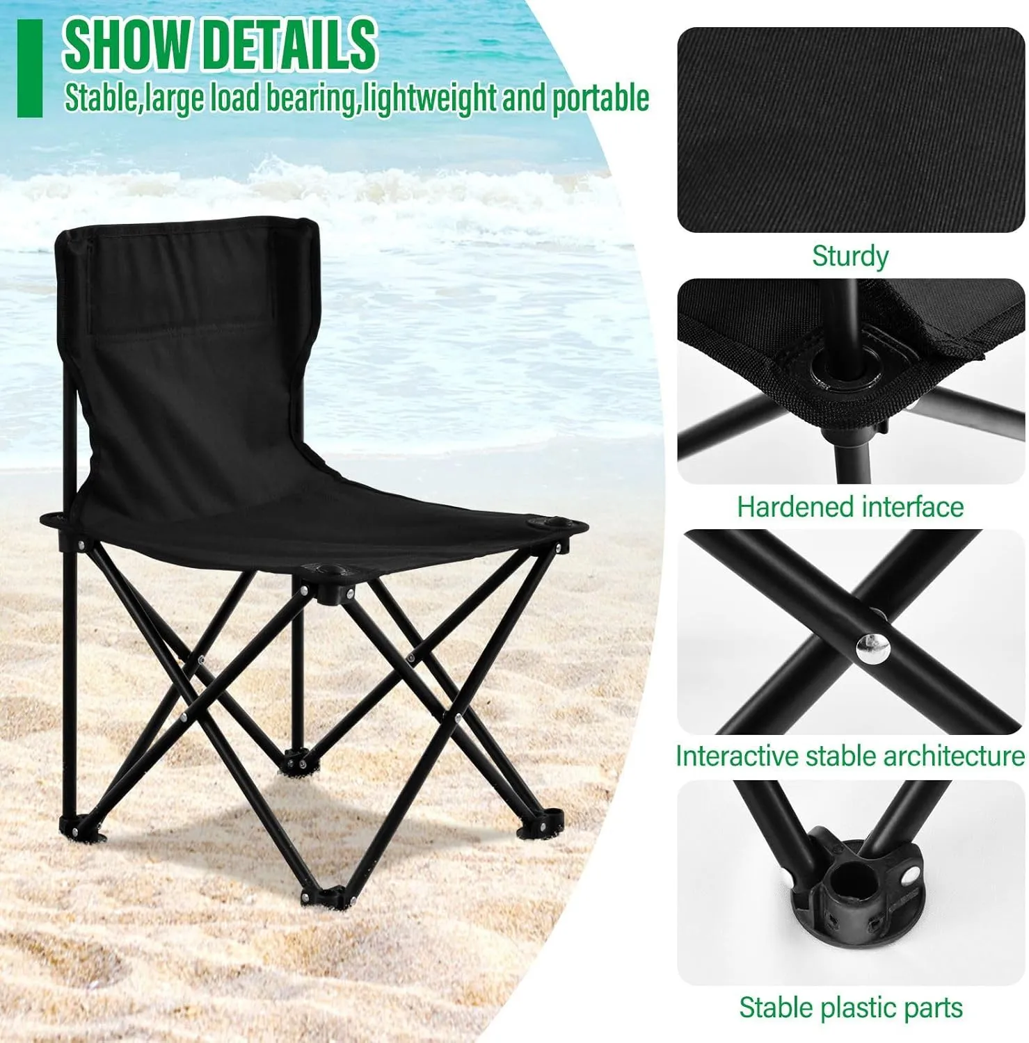 Portable Camping Chairs Dark Green Lightweight Folding Chair for Camping, Beach, Picnic, Travel and Sports with Carry Bag 20807-1