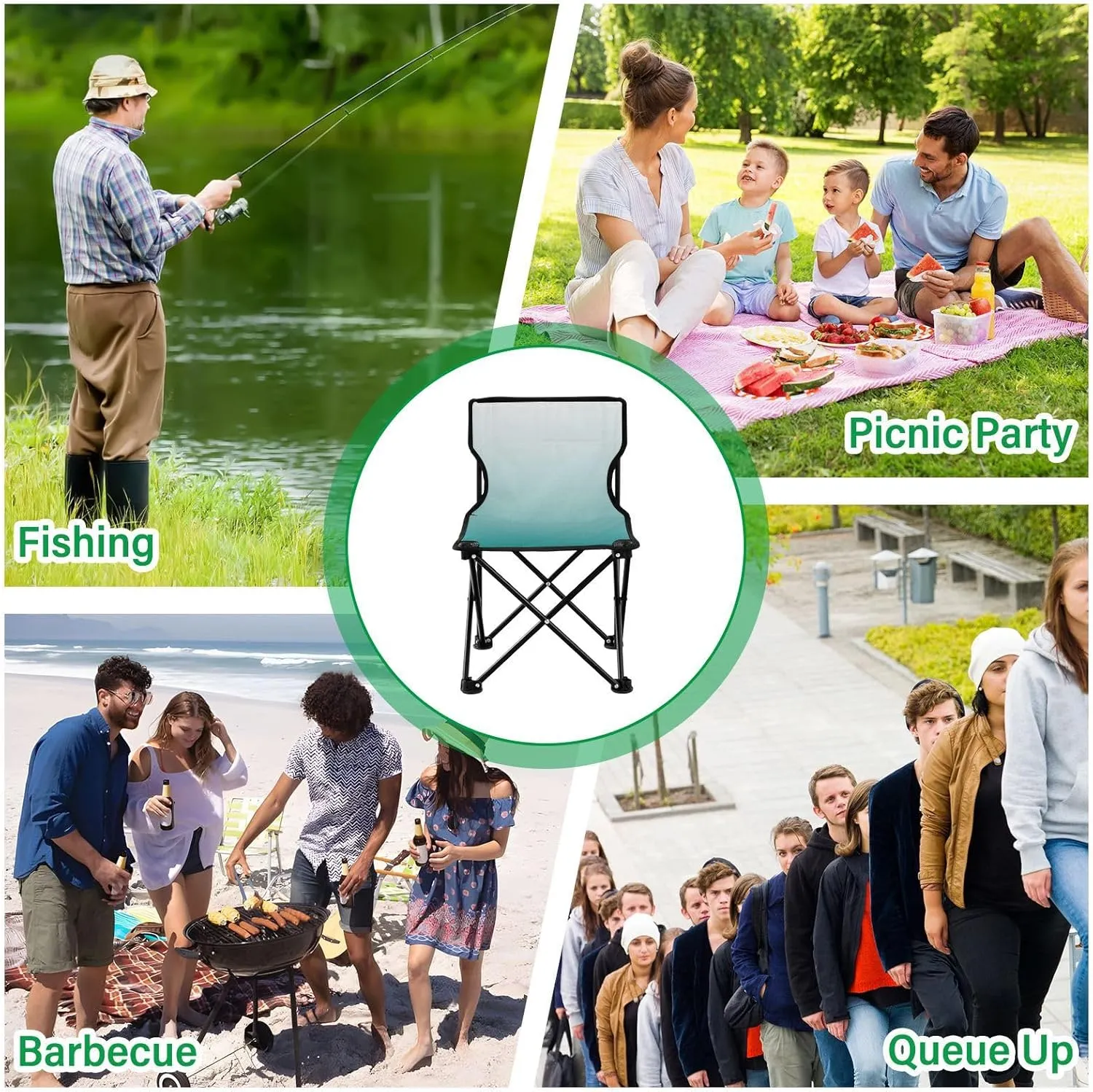 Portable Camping Chairs Dark Green Lightweight Folding Chair for Camping, Beach, Picnic, Travel and Sports with Carry Bag 20807-1