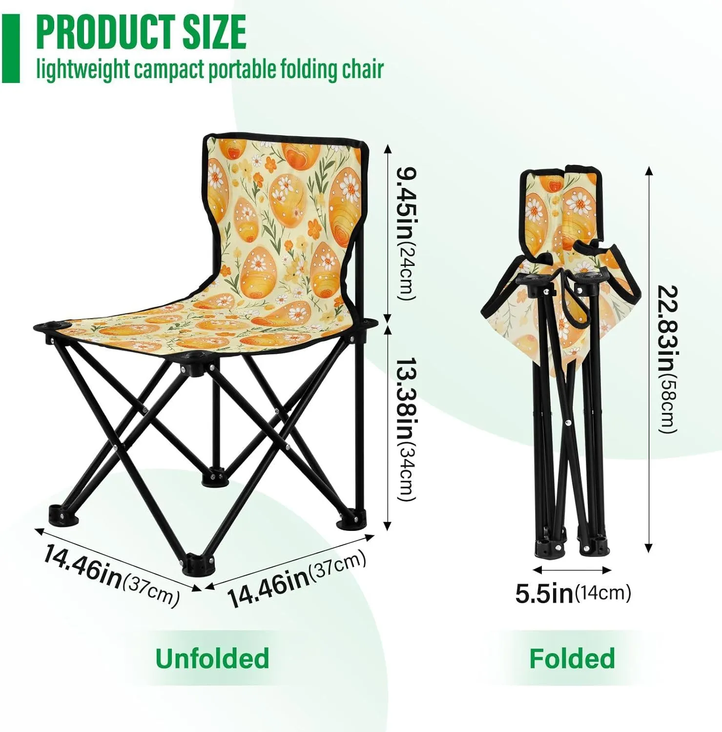 Portable Camping Chairs Easter Eggs Flower Lightweight Folding Chair for Camping, Beach, Picnic, Travel and Sports with Carry Bag 20850343