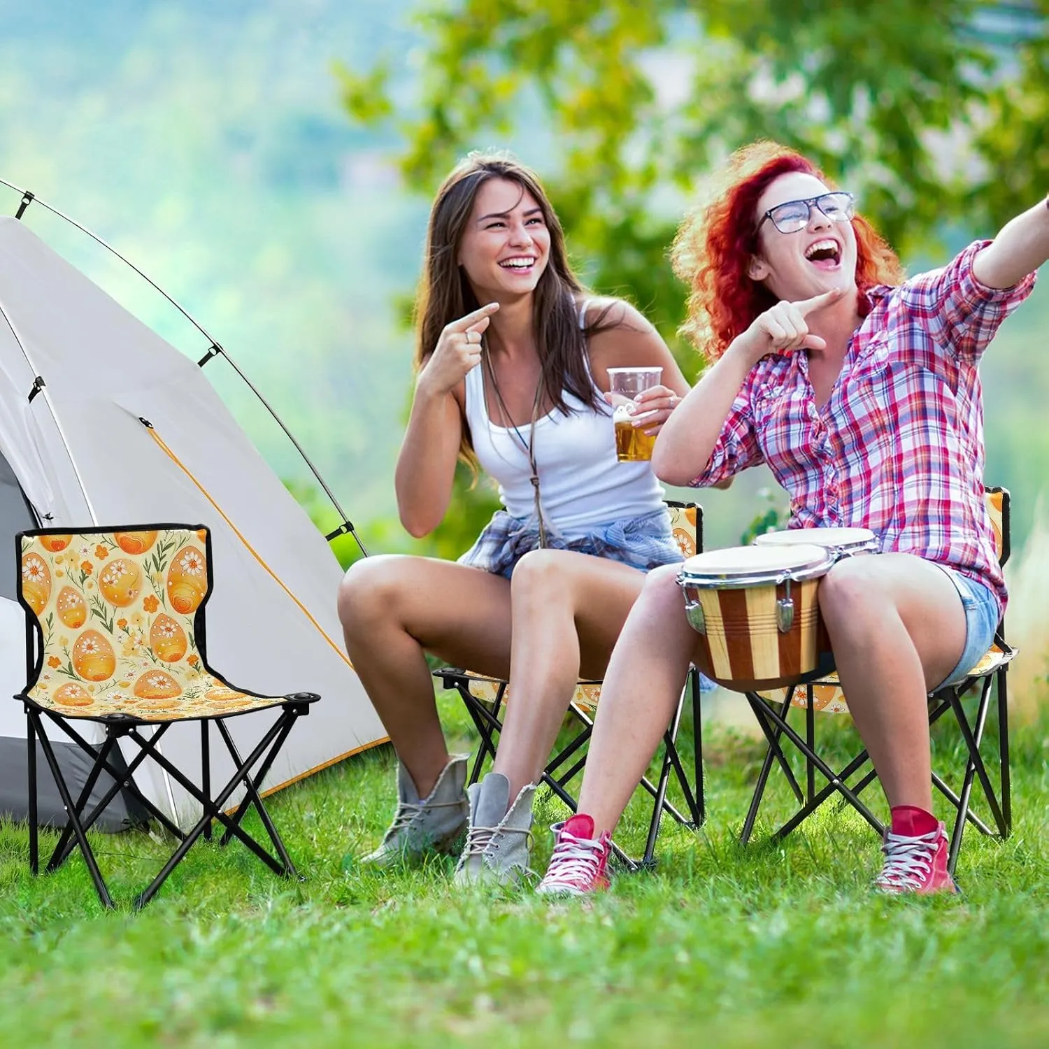Portable Camping Chairs Easter Eggs Flower Lightweight Folding Chair for Camping, Beach, Picnic, Travel and Sports with Carry Bag 20850343