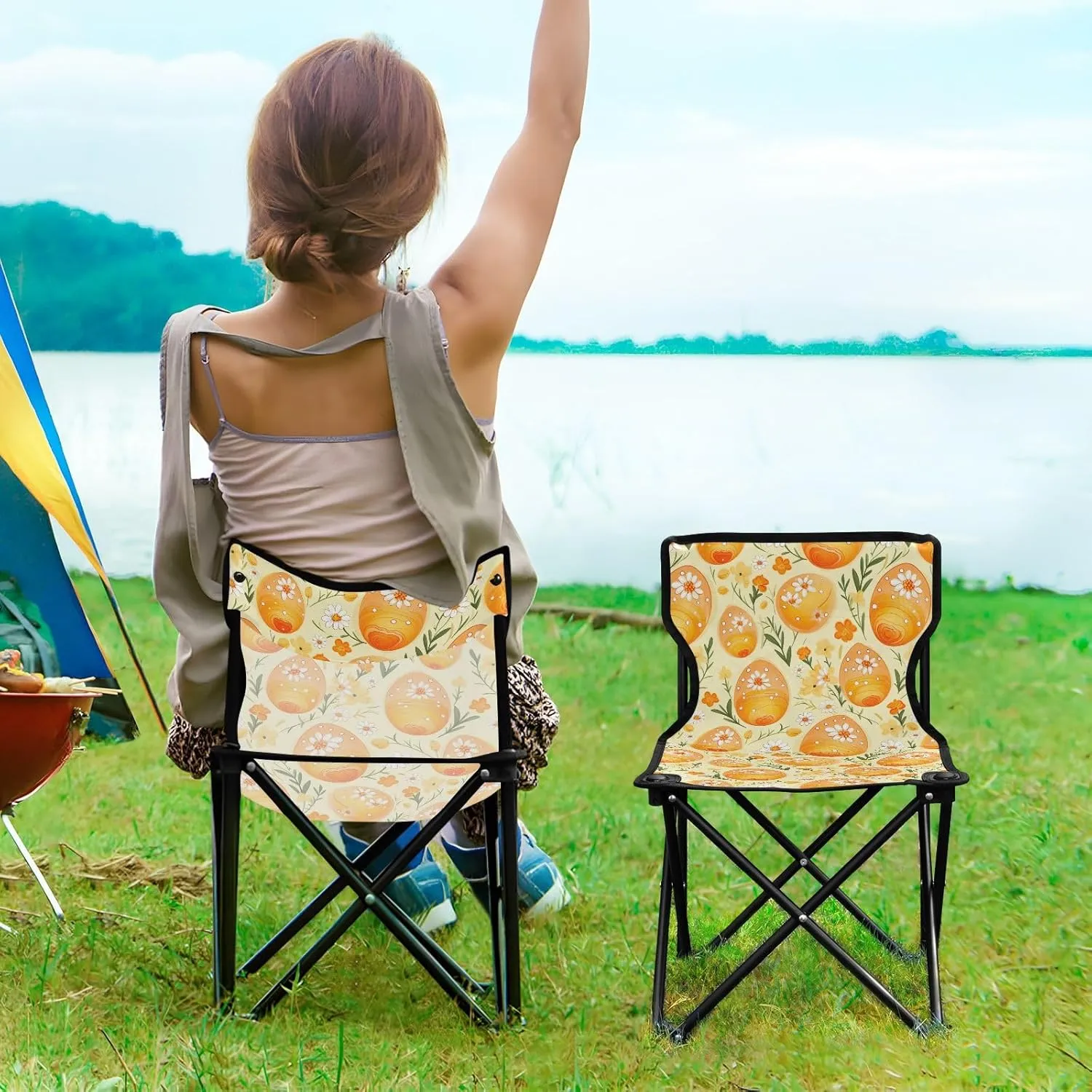 Portable Camping Chairs Easter Eggs Flower Lightweight Folding Chair for Camping, Beach, Picnic, Travel and Sports with Carry Bag 20850343