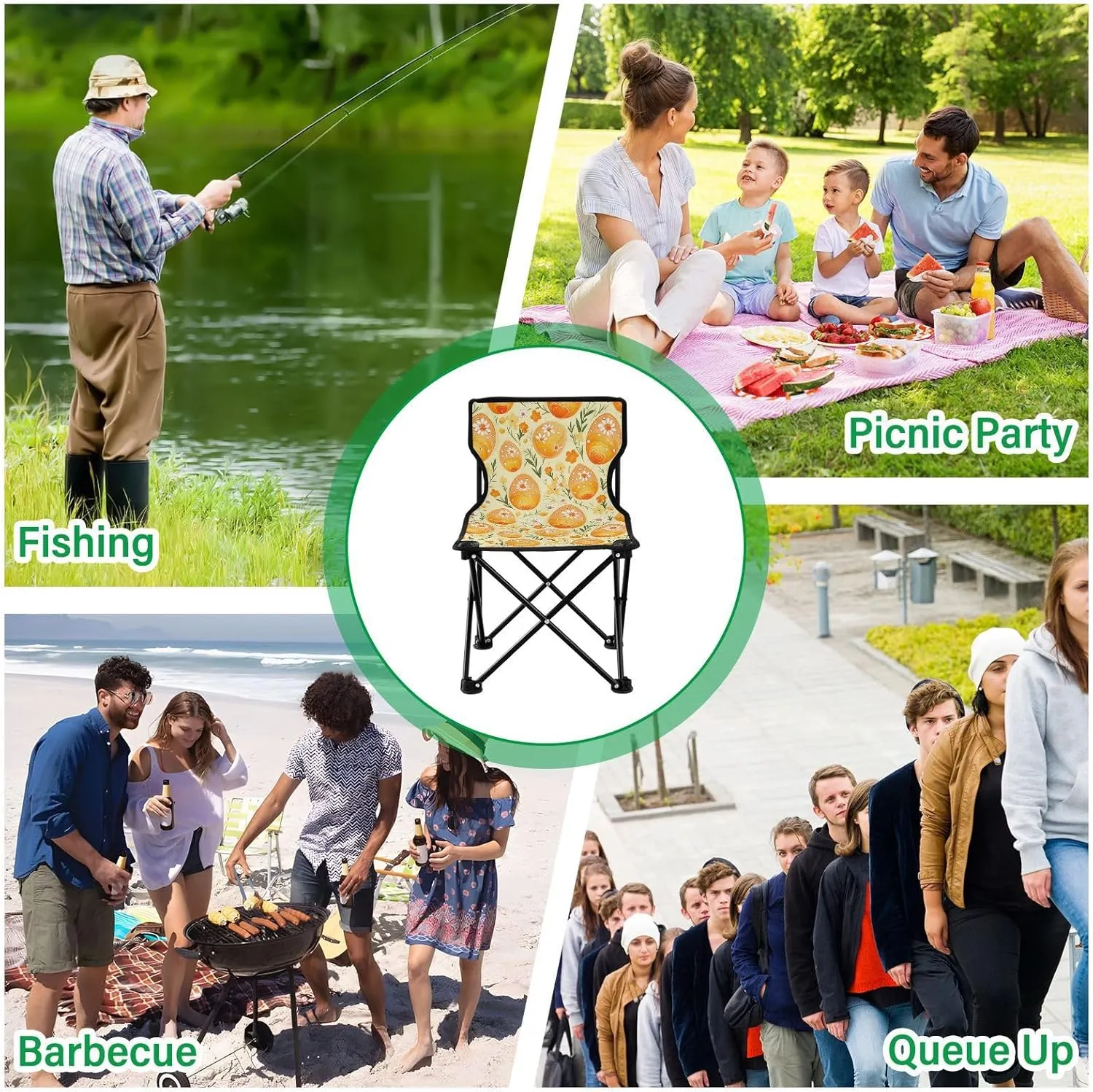 Portable Camping Chairs Easter Eggs Flower Lightweight Folding Chair for Camping, Beach, Picnic, Travel and Sports with Carry Bag 20850343