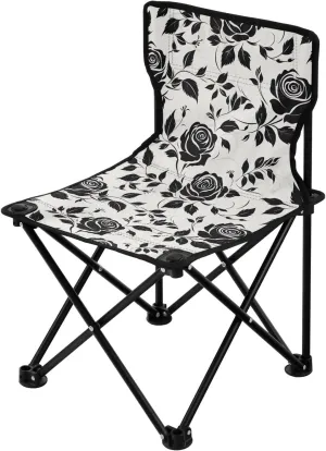 Portable Camping Chairs Flowers Floral Black Lightweight Folding Chair for Camping, Beach, Picnic, Travel and Sports with Carry Bag 20851595