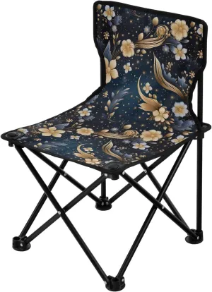 Portable Camping Chairs Gold Flowers Lightweight Folding Chair for Camping, Beach, Picnic, Travel and Sports with Carry Bag 20853607
