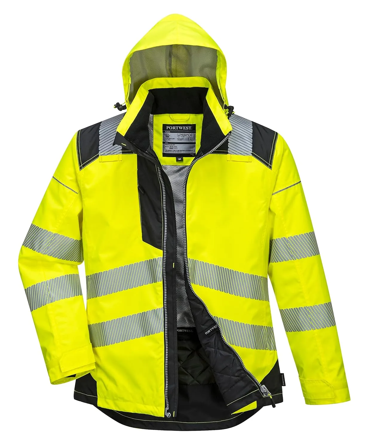 Portwest PW3 Hi-Vis Winter Jacket Work Safety Protective Reflective Waterproof Coat ANSI 3, Small