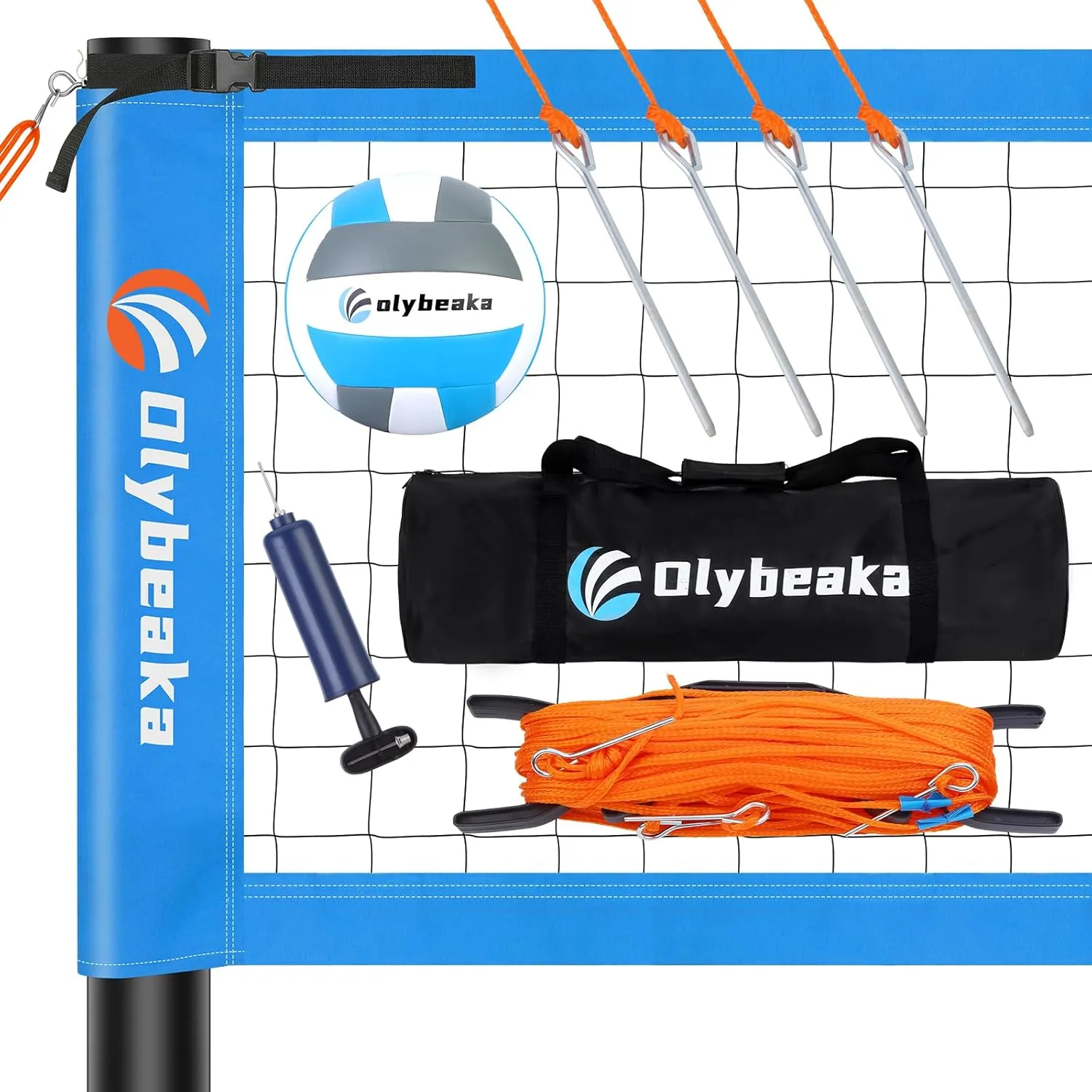 Professional Outdoor Volleyball Net Set with Anti-Rust Adjustable Height Poles, Heavy Duty Anti-Sag 32ft Net, Soft Pu Volleyball and Pump, Carry Bag, Boundary Line, Easy Set Up for Backyard Beach