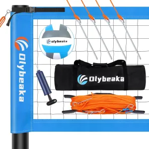 Professional Outdoor Volleyball Net Set with Anti-Rust Adjustable Height Poles, Heavy Duty Anti-Sag 32ft Net, Soft Pu Volleyball and Pump, Carry Bag, Boundary Line, Easy Set Up for Backyard Beach