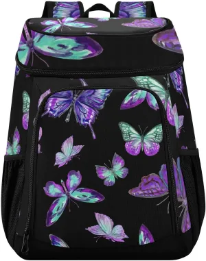 Purple Butterfly Animal Cooler Backpack Cooler Insulated Leak Proof Lunch Backpack 36 Cans Waterproof Soft for Men Women Picnic Hiking Camping Beach