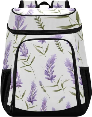Purple Lavender White Cooler Backpack Cooler Insulated Leak Proof Lunch Backpack 36 Cans Waterproof Soft for Men Women Picnic Hiking Camping Beach