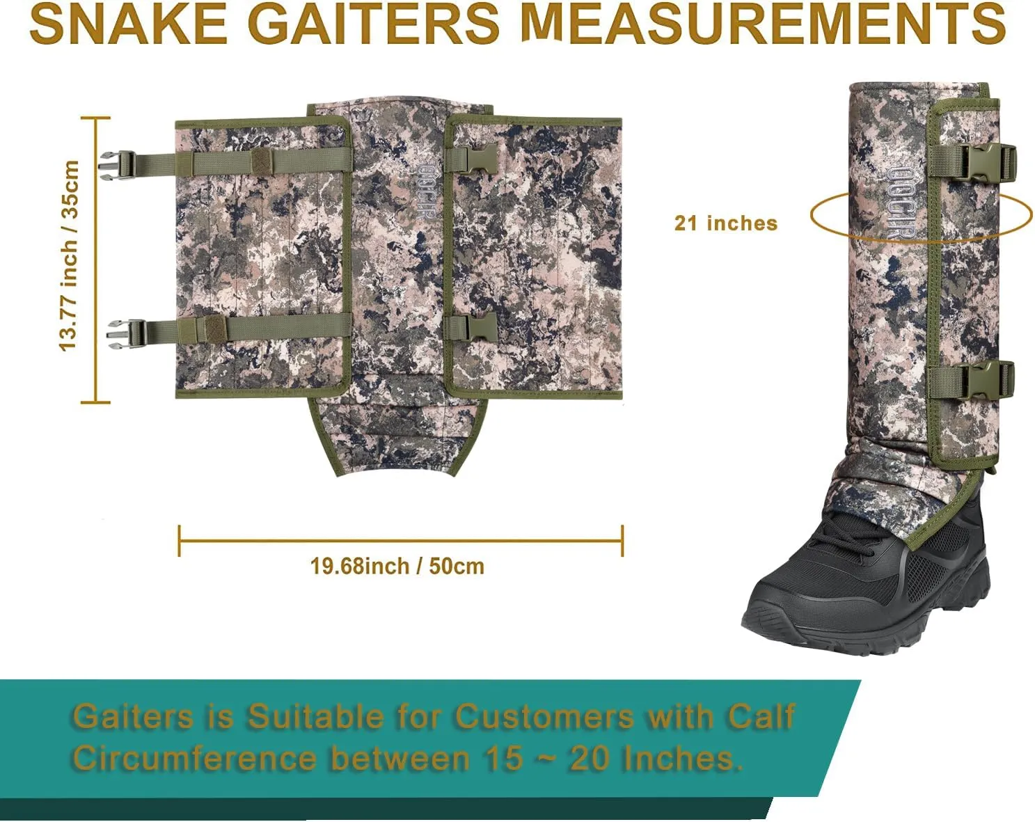 QOGIR Snake Gaiters 3 Pack: Durable Snake Guards for Hunting, Snake Gaiter Leggings for Men & Women, Snake Bite Protection for Lower Legs, Snake Proof Gaiters