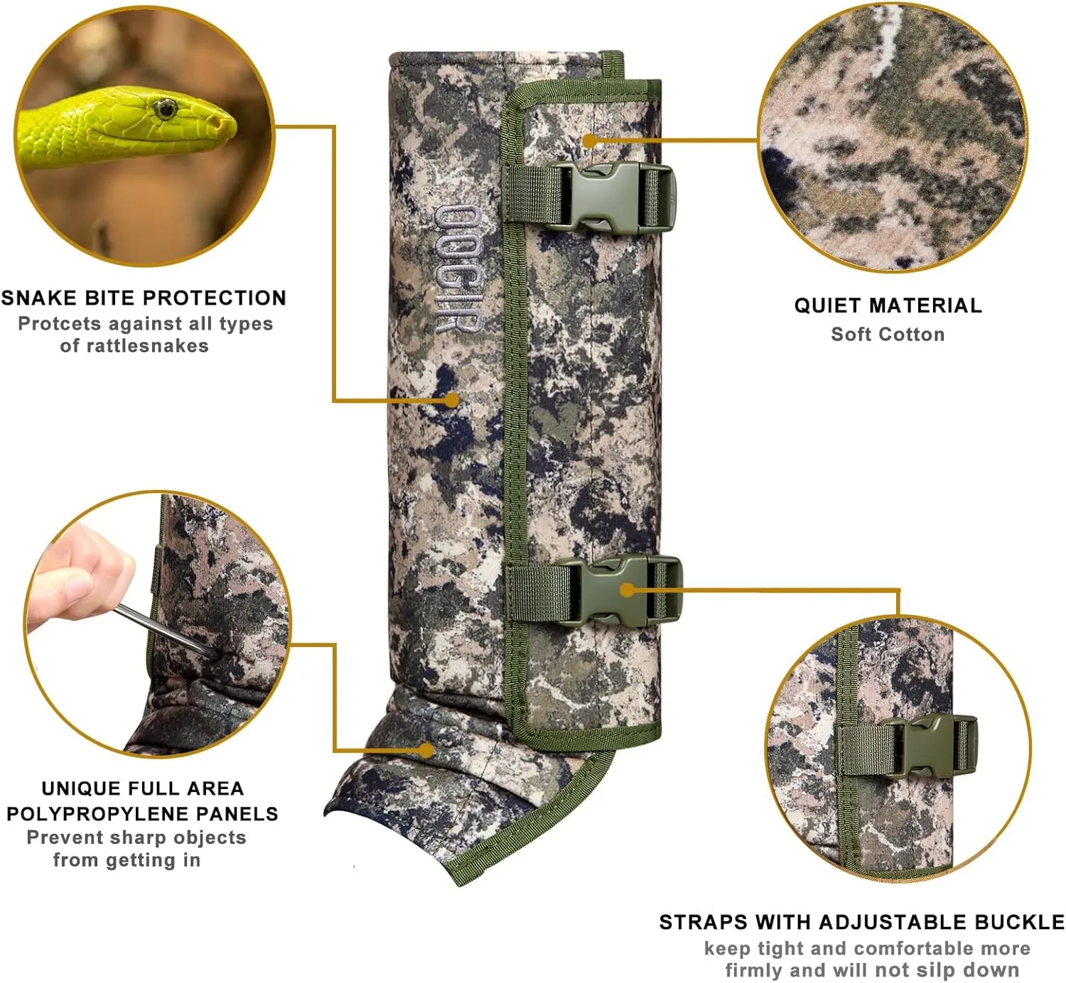 QOGIR Snake Gaiters 3 Pack: Durable Snake Guards for Hunting, Snake Gaiter Leggings for Men & Women, Snake Bite Protection for Lower Legs, Snake Proof Gaiters