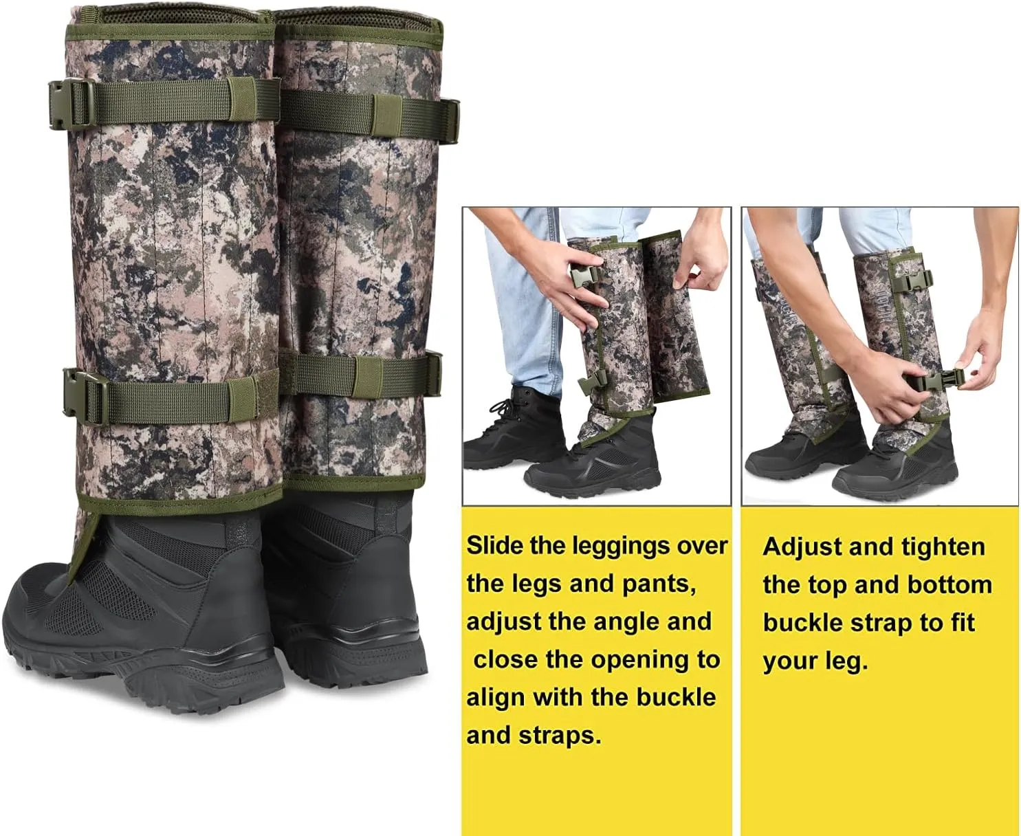 QOGIR Snake Gaiters 3 Pack: Durable Snake Guards for Hunting, Snake Gaiter Leggings for Men & Women, Snake Bite Protection for Lower Legs, Snake Proof Gaiters