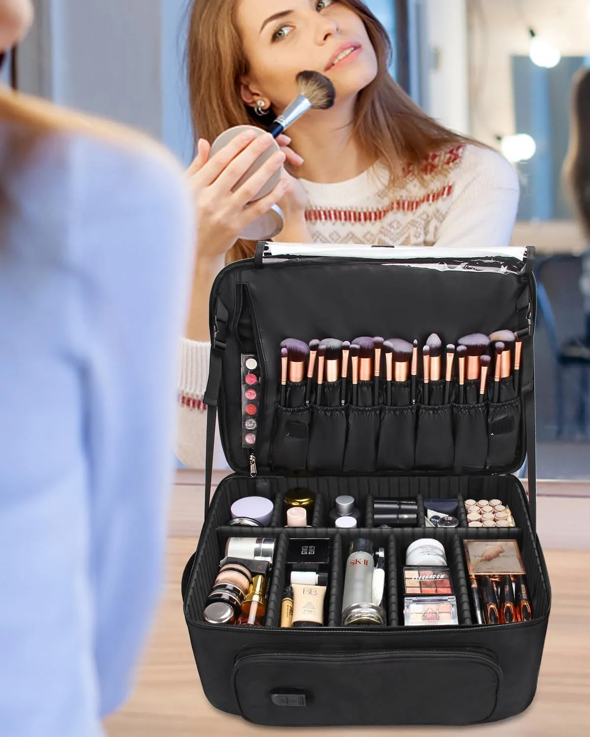 Relavel Rolling Makeup Case Backpack Travel Train Case Organizer with Big Wheels, Cosmetic Case with 4 pcs makeup bags