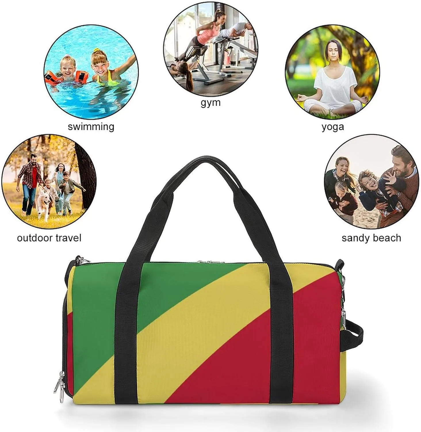 Republic Congo Flag Duffel Bag for Boys Girls with Wet Pocket Shoe Compartment