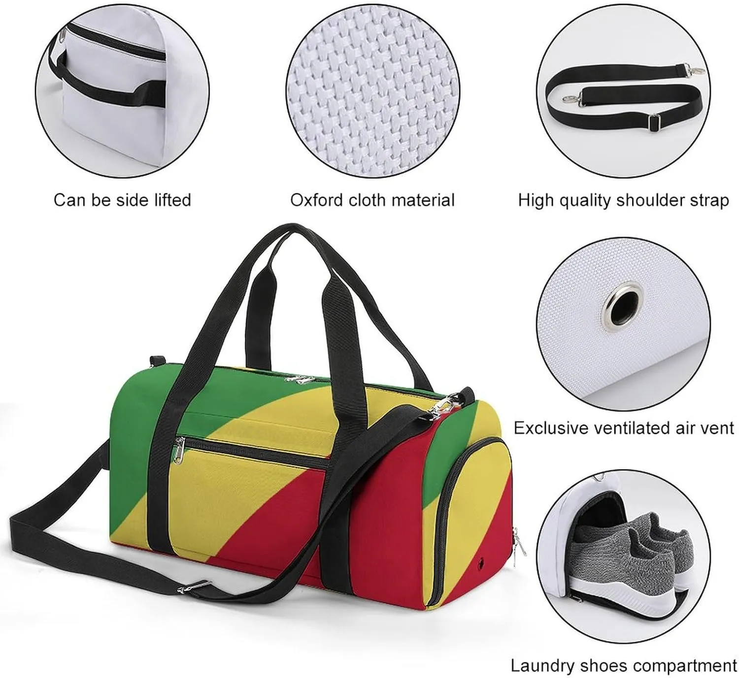 Republic Congo Flag Duffel Bag for Boys Girls with Wet Pocket Shoe Compartment