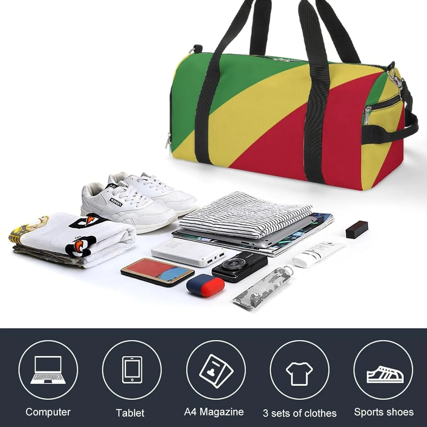 Republic Congo Flag Duffel Bag for Boys Girls with Wet Pocket Shoe Compartment