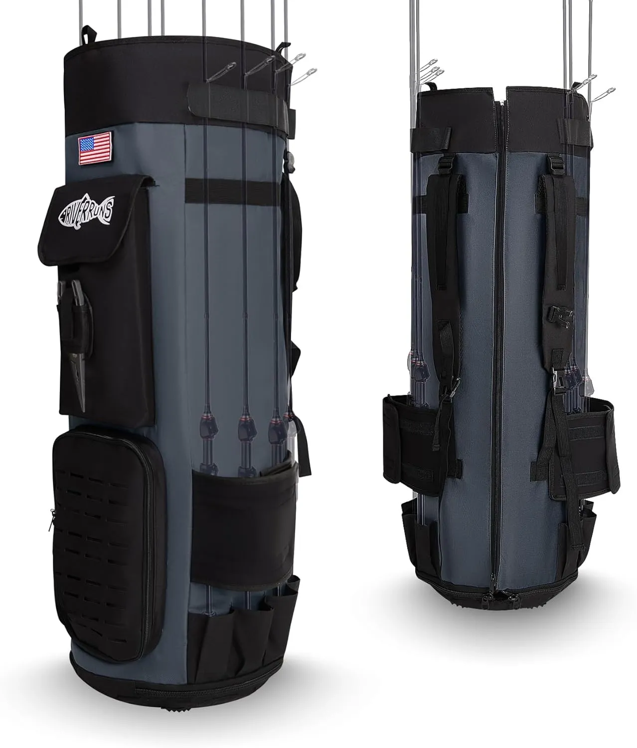 Rivruns Dual-Purpose Fishing Rod Bag - Foldable 108L Large Storage Case Holds 8 Rods & Reels, Water-Resistant for Fishing Gear