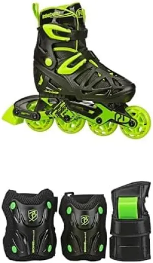 Roller Derby Tracer Adjustable Inline Skates   Roller Derby Guard Cruiser 3000 Tri-Pack Protective Pads Black/Green