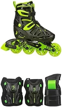Roller Derby Tracer Adjustable Inline Skates   Roller Derby Guard Cruiser 3000 Tri-Pack Protective Pads Black/Green