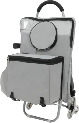 Rolling Art Cart, Folding Big Wheeled Portable Rolling Chair with Storage Bag & Seat, Mobile Folding Cart for Grocery Shopping, Mall Shopping (Silver)