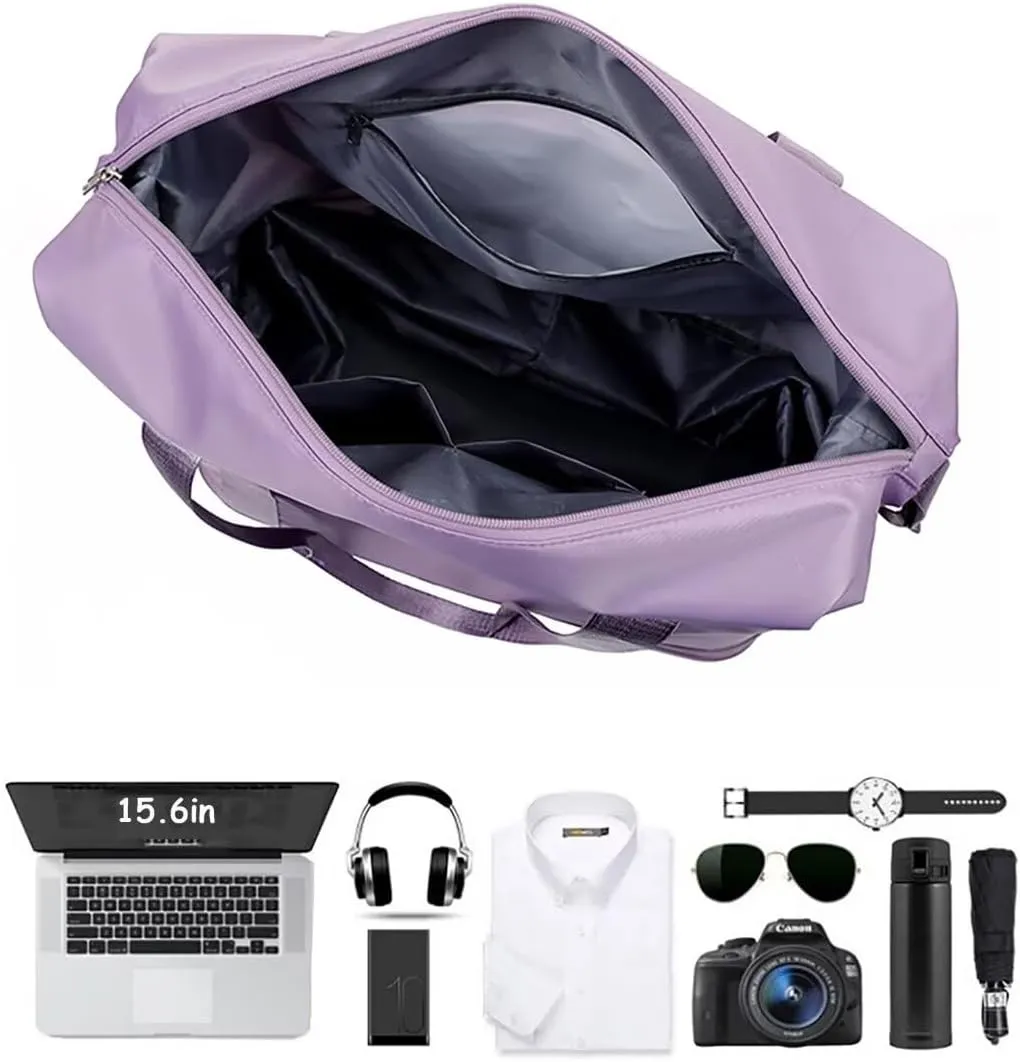 Rolling Duffel Bag with Wheels, Large Capacity Foldable Travel Bag with Detachable Wheels, Rolling Luggage Carry On Bag Foldable Expandable Duffel Bag for Travel or Business Trip(Light Purple)