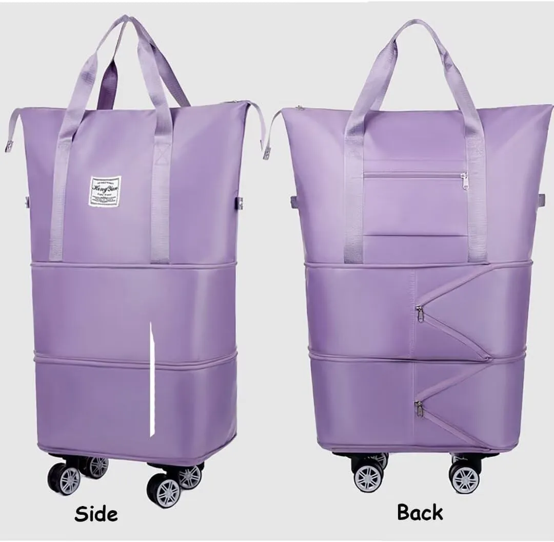 Rolling Duffel Bag with Wheels, Large Capacity Foldable Travel Bag with Detachable Wheels, Rolling Luggage Carry On Bag Foldable Expandable Duffel Bag for Travel or Business Trip(Light Purple)
